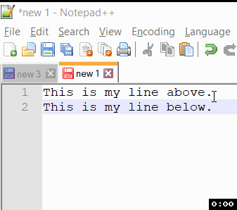 Notepad++ Copy above line example.gif